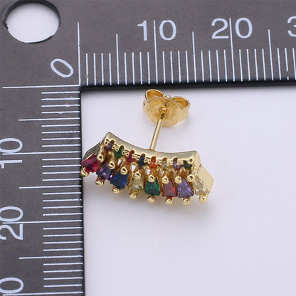 Super Cute Tiny Rainbow Studs • Little Rainbow Earrings • Gold Multi Color Stone Earrings • Happy Little Studs • Kawaii Style K-341