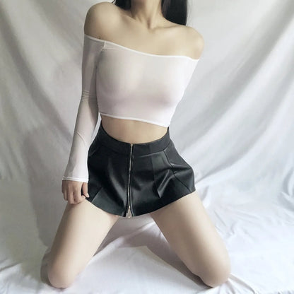 Super Mini Pleated PU Leather Skirt
