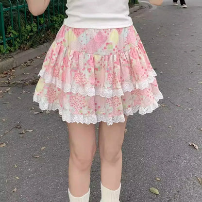 Floral Ruffle Skirt – Kawaii Sweet Lolita Layered Mini