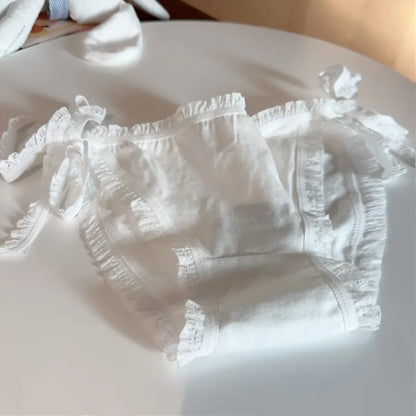 Sweet Lolita Ruffle Lace-Up Cotton Panties – Soft Breathable Briefs