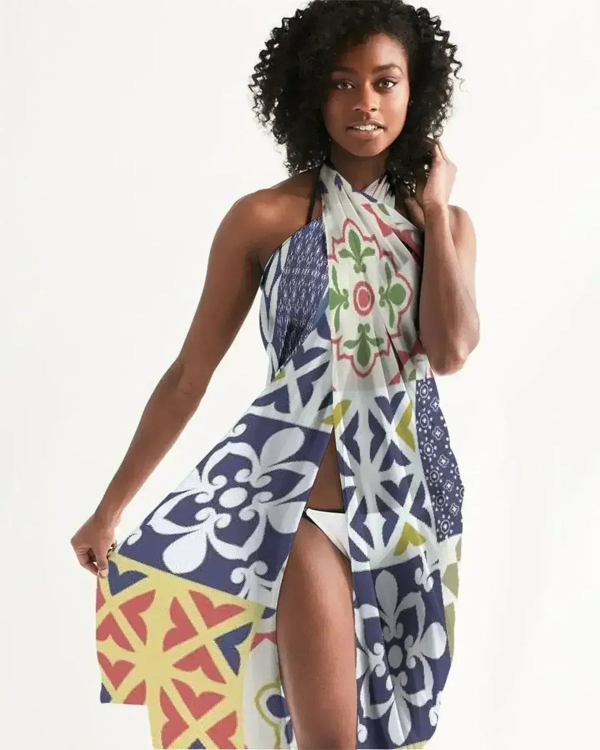 Sheer Swimsuit Cover Up Abstract Print Multicolor