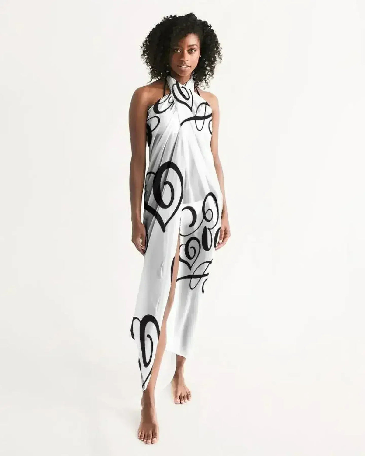 Sheer Sarong Swimsuit Cover Up Wrap / Love Black and White