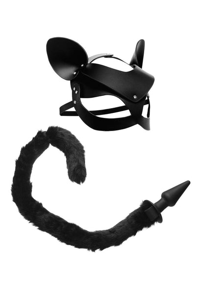 Tailz Black Purrfect  Cat Tail Anal Plug &amp; Mask Set