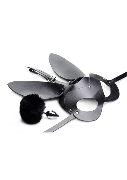Tailz Bunny Tail And Mask Set Black Stainless Steel Plug