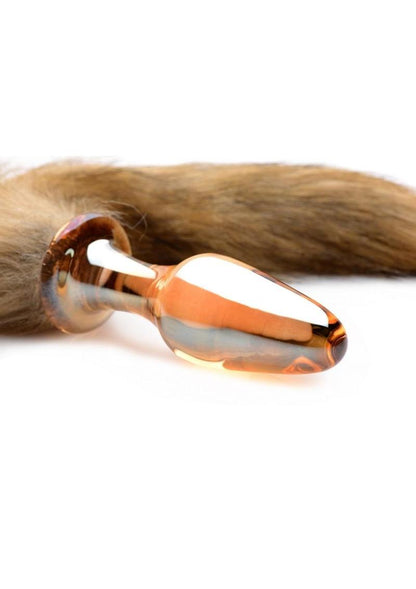 Tailz Fox Tail Anal Plug Orange Glass Plug Realistic Faux Fur Tail