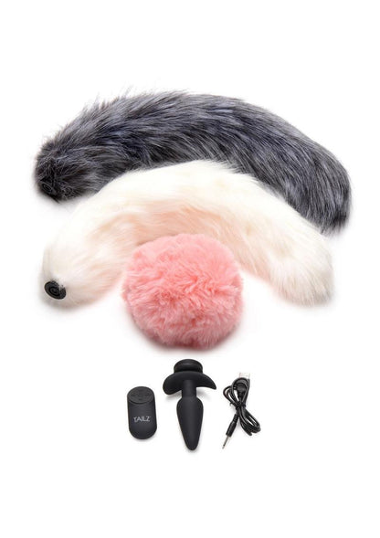 Tailz Vibrating Silicone Anal Plug Set with 3 Tails and Remote Control