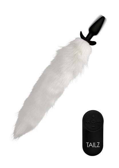 Tailz Vibrating White Fox Tail Slender Anal Plug with Remote