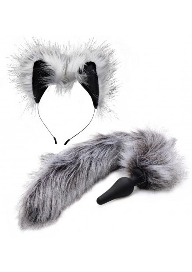 Tailz Grey Wolf Tail Anal Plug And Ears Set Cosplay Fantasy Kit