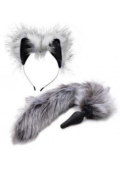 Tailz Grey Wolf Tail Anal Plug And Ears Set Cosplay Fantasy Kit