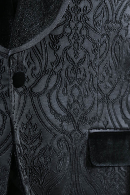 Baroque Patterned Velvet Shawl Collar Vest With Black Tuxedo- Wessi