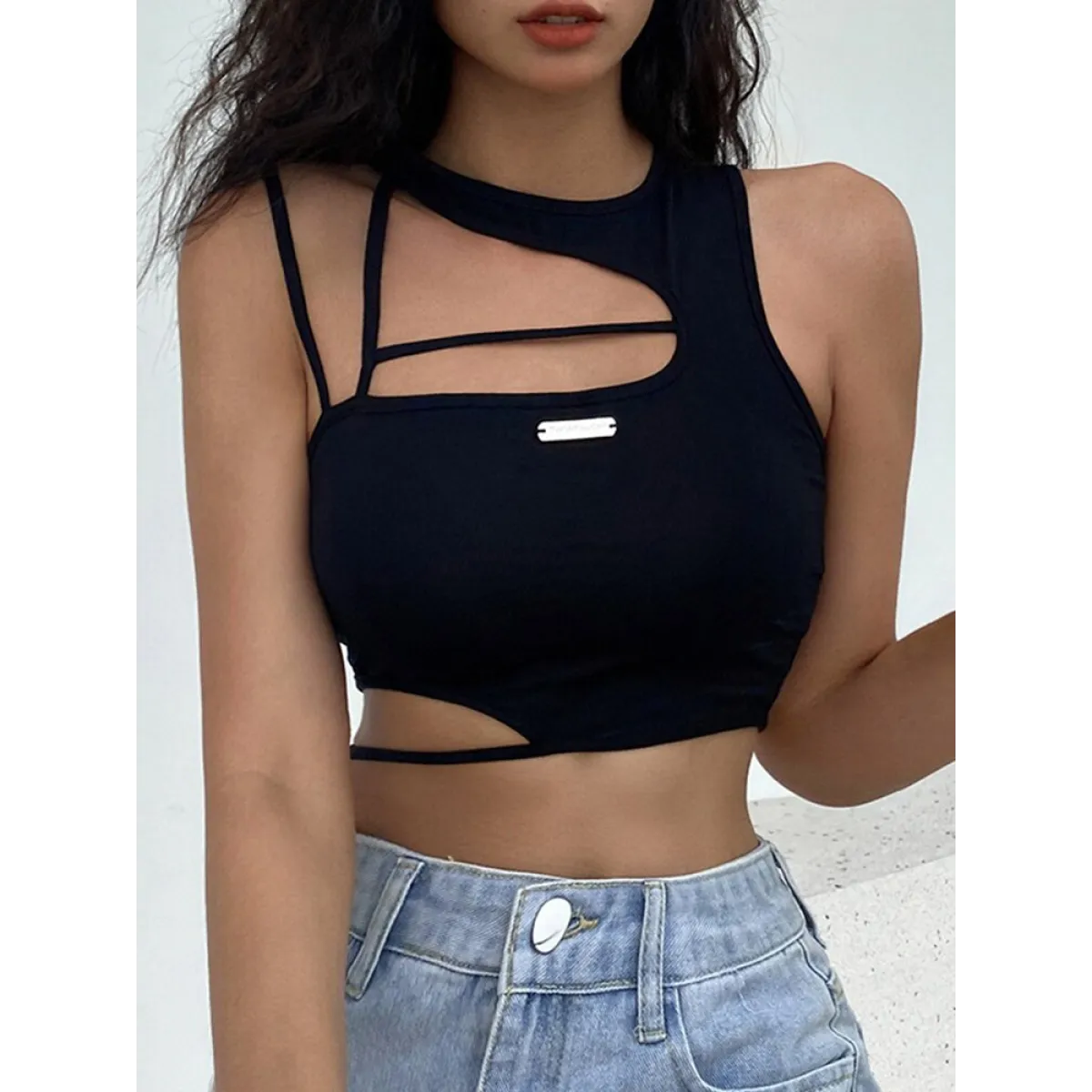 Sexy Hollow Out Techwear Tee