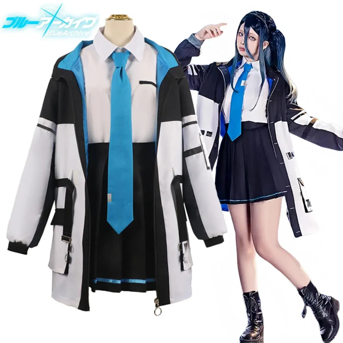 Blue Archive Tendou Arisu Cosplay Costume – Uniform, Wig &amp; Coat Set