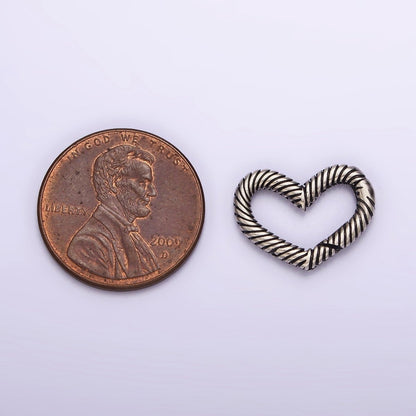 Textured Clasp Antique Silver S925 Sterling Silver Hinged Heart Push Gate Ring Clasp Charm Pendants Interchangeable Connectors SL-309