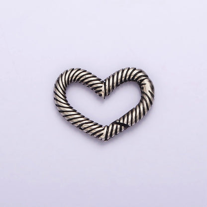 Textured Clasp Antique Silver S925 Sterling Silver Hinged Heart Push Gate Ring Clasp Charm Pendants Interchangeable Connectors SL-309