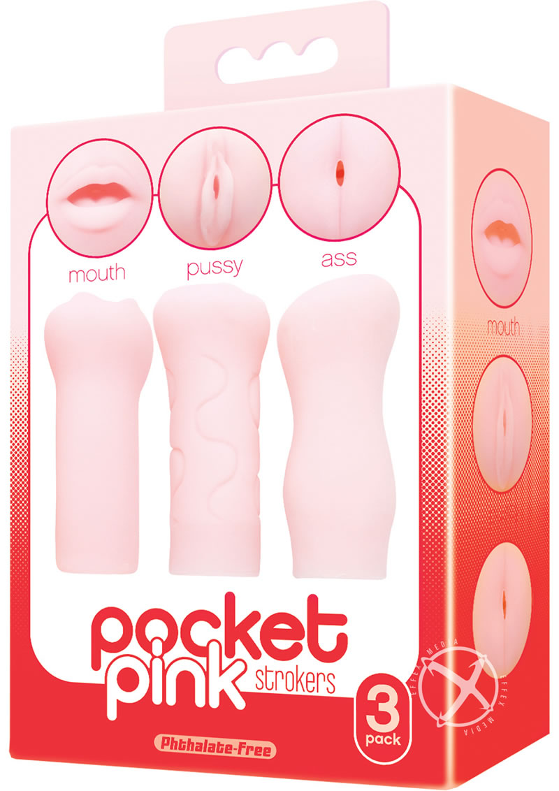 Pocket Pink Mini Masturbator Trio Mouth Pussy And Ass Strokers 3-Pack