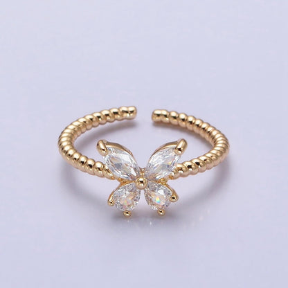 Thin Butterfly Ring CZ Mariposa Ring Open Adjustable Ring Rope Band O-1817 O-1818