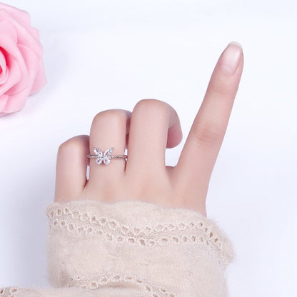 Thin Butterfly Ring CZ Mariposa Ring Open Adjustable Ring Rope Band O-1817 O-1818