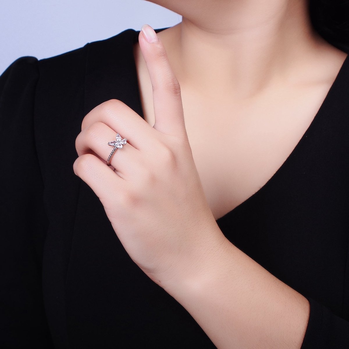 Thin Butterfly Ring CZ Mariposa Ring Open Adjustable Ring Rope Band O-1817 O-1818