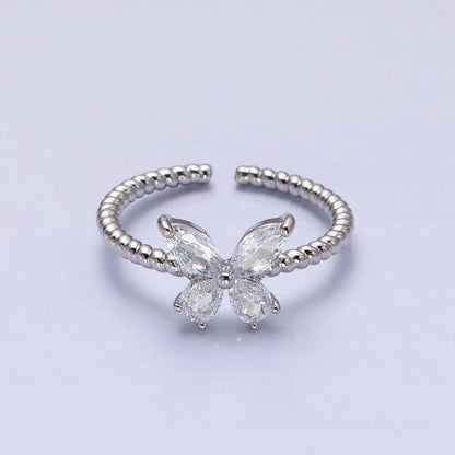 Thin Butterfly Ring CZ Mariposa Ring Open Adjustable Ring Rope Band O-1817 O-1818