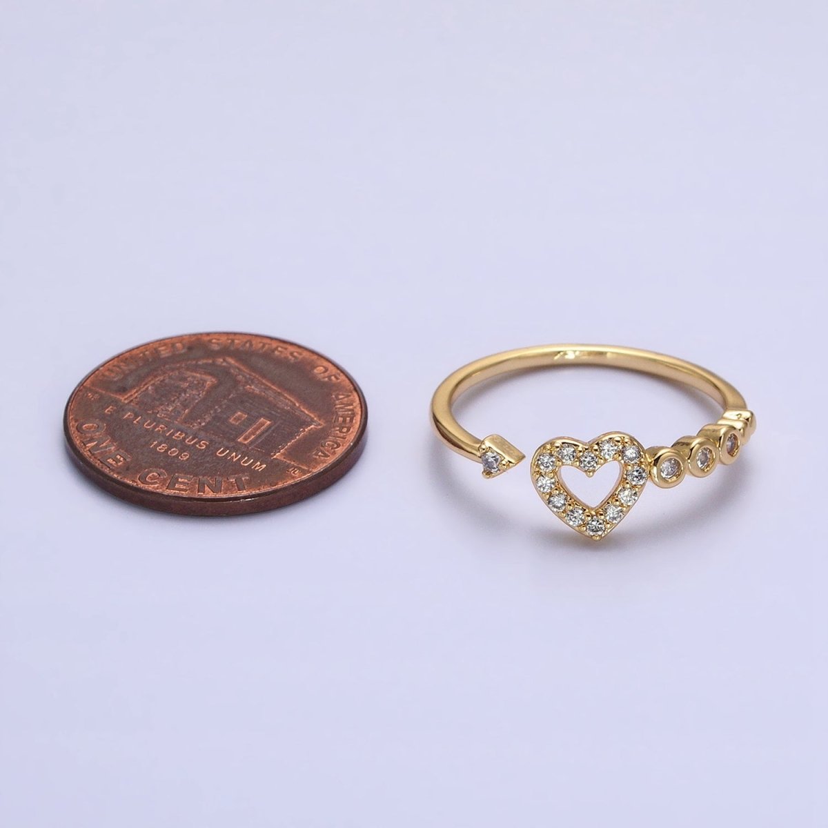 Thin Gold Heart Ring with Micro Pave CZ Stone Minimalist Jewelry O-1811 O-1812