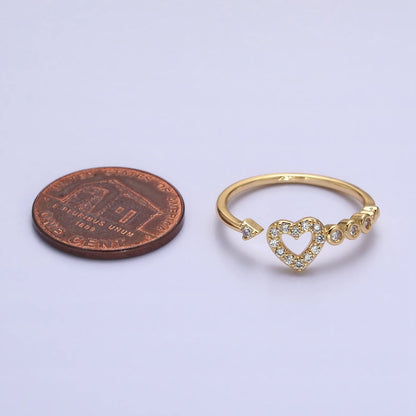 Thin Gold Heart Ring with Micro Pave CZ Stone Minimalist Jewelry O-1811 O-1812