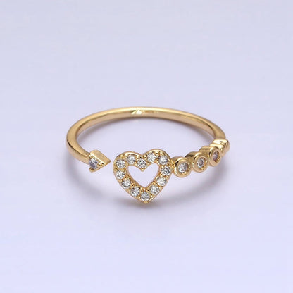 Thin Gold Heart Ring with Micro Pave CZ Stone Minimalist Jewelry O-1811 O-1812