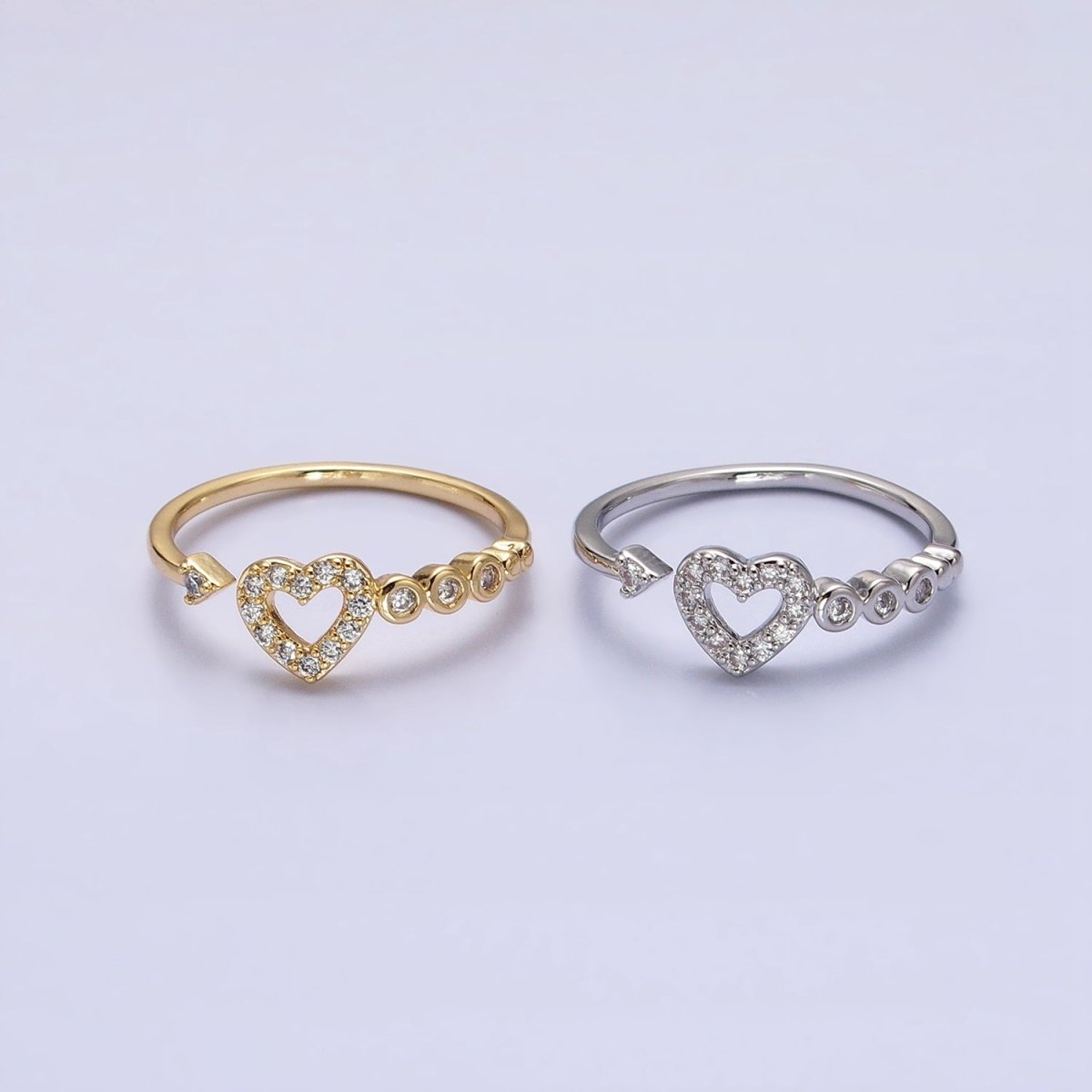 Thin Gold Heart Ring with Micro Pave CZ Stone Minimalist Jewelry O-1811 O-1812