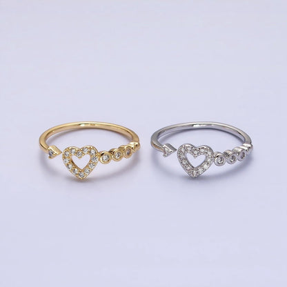 Thin Gold Heart Ring with Micro Pave CZ Stone Minimalist Jewelry O-1811 O-1812
