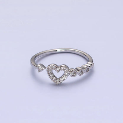 Thin Gold Heart Ring with Micro Pave CZ Stone Minimalist Jewelry O-1811 O-1812