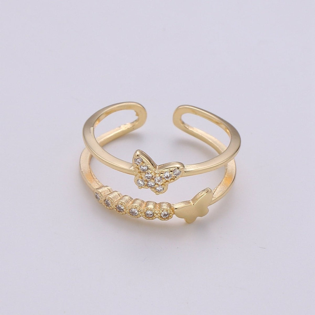 OS Thin gold Vermeil double band ring - Dainty Butterfly Ring Stacking ring - wrap ring for Christmas Gift idea R-149
