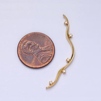 Thin Wavy Vine Gold Charm Connector for Necklace Component with Cz Stone for Minimalist Jewelry Y-819