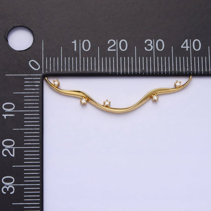 Thin Wavy Vine Gold Charm Connector for Necklace Component with Cz Stone for Minimalist Jewelry Y-819