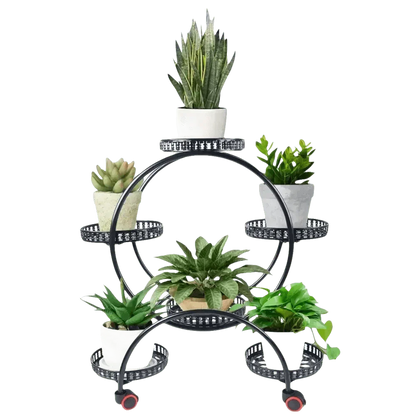 Black Metal Plant Stands Six Tier Circular Design