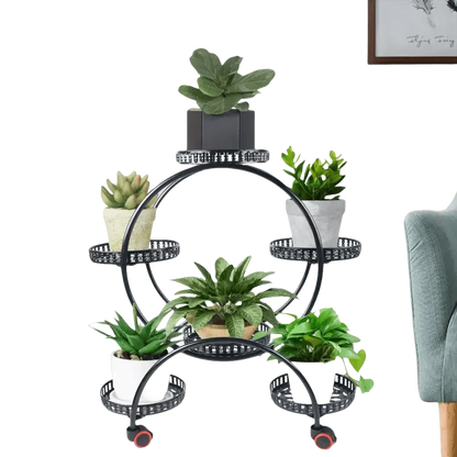 Black Metal Plant Stands Six Tier Circular Design