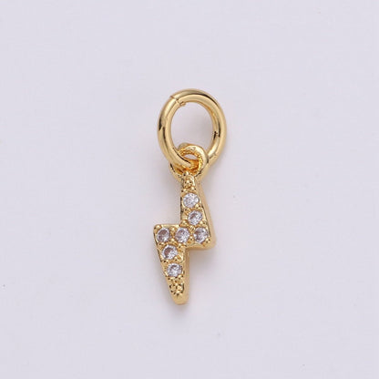 Tiny 14K Gold Fill Charm Lightning Bolt CZ Charm Micro Pave charm Thunder Bolt Charm Silver Bolt Charm for Bracelet Earring Necklace Charm D105 D106