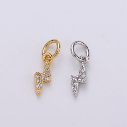 Tiny 14K Gold Fill Charm Lightning Bolt CZ Charm Micro Pave charm Thunder Bolt Charm Silver Bolt Charm for Bracelet Earring Necklace Charm D105 D106