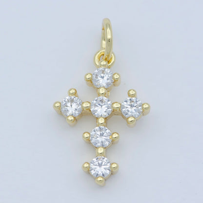 Tiny 15x11mm CZ Cross Religious Charm 14k Gold Filled Micro Pave Cross Clear Rainbow Multi Color Charm for Bracelet Necklace Earring M-303-M-304