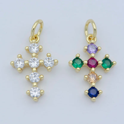 Tiny 15x11mm CZ Cross Religious Charm 14k Gold Filled Micro Pave Cross Clear Rainbow Multi Color Charm for Bracelet Necklace Earring M-303-M-304