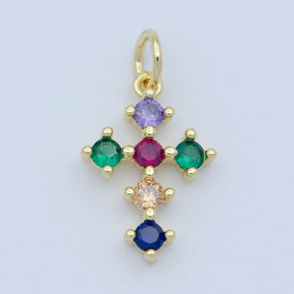 Tiny 15x11mm CZ Cross Religious Charm 14k Gold Filled Micro Pave Cross Clear Rainbow Multi Color Charm for Bracelet Necklace Earring M-303-M-304