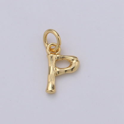 Tiny Bamboo Initial, Letter Alphabet bamboo charms Dainty Gold bamboo Pendant Charm for Necklace Bracelet Earring Component A-057 to A-069