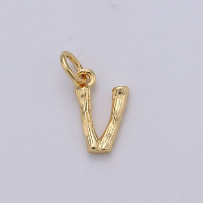 Tiny Bamboo Initial, Letter Alphabet bamboo charms Dainty Gold bamboo Pendant Charm for Necklace Bracelet Earring Component A-057 to A-069