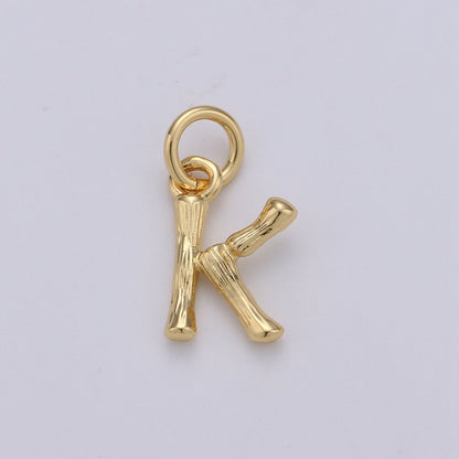 Tiny Bamboo Initial, Letter Alphabet bamboo charms Dainty Gold bamboo Pendant Charm for Necklace Bracelet Earring Component A-057 to A-069