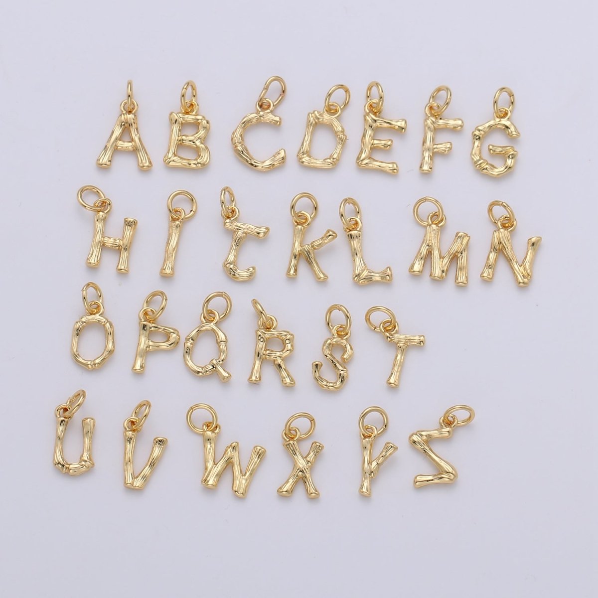 Tiny Bamboo Initial, Letter Alphabet bamboo charms Dainty Gold bamboo Pendant Charm for Necklace Bracelet Earring Component A-057 to A-069