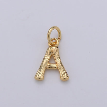 Tiny Bamboo Initial, Letter Alphabet bamboo charms Dainty Gold bamboo Pendant Charm for Necklace Bracelet Earring Component A-057 to A-069