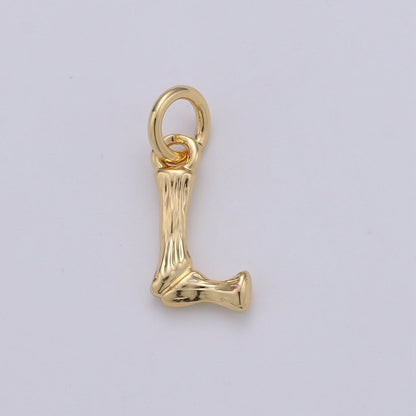 Tiny Bamboo Initial, Letter Alphabet bamboo charms Dainty Gold bamboo Pendant Charm for Necklace Bracelet Earring Component A-057 to A-069