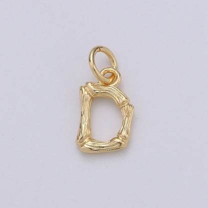 Tiny Bamboo Initial, Letter Alphabet bamboo charms Dainty Gold bamboo Pendant Charm for Necklace Bracelet Earring Component A-057 to A-069