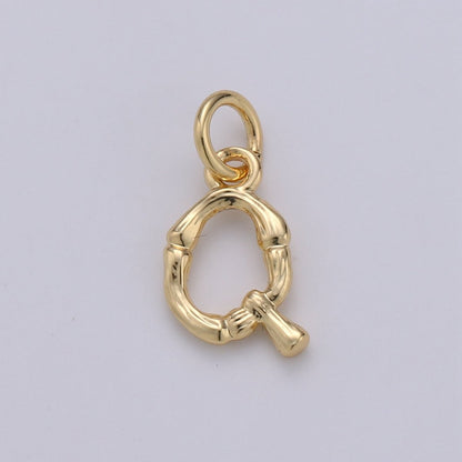 Tiny Bamboo Initial, Letter Alphabet bamboo charms Dainty Gold bamboo Pendant Charm for Necklace Bracelet Earring Component A-057 to A-069