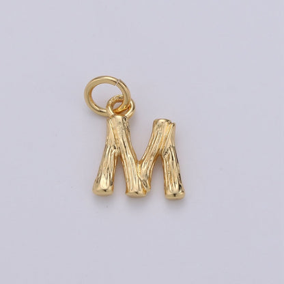 Tiny Bamboo Initial, Letter Alphabet bamboo charms Dainty Gold bamboo Pendant Charm for Necklace Bracelet Earring Component A-057 to A-069