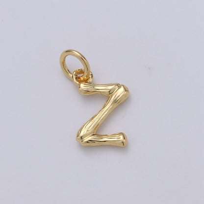 Tiny Bamboo Initial, Letter Alphabet bamboo charms Dainty Gold bamboo Pendant Charm for Necklace Bracelet Earring Component A-057 to A-069
