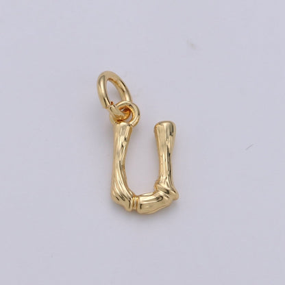 Tiny Bamboo Initial, Letter Alphabet bamboo charms Dainty Gold bamboo Pendant Charm for Necklace Bracelet Earring Component A-057 to A-069